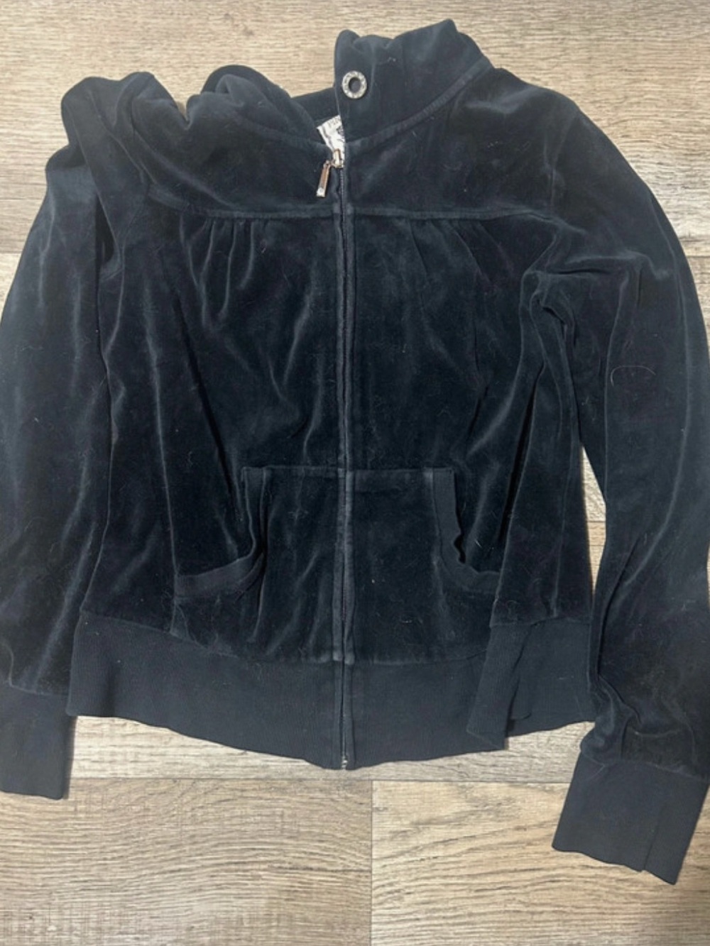 Pink Rose Black Velour Zip-Up Bomber Jacket